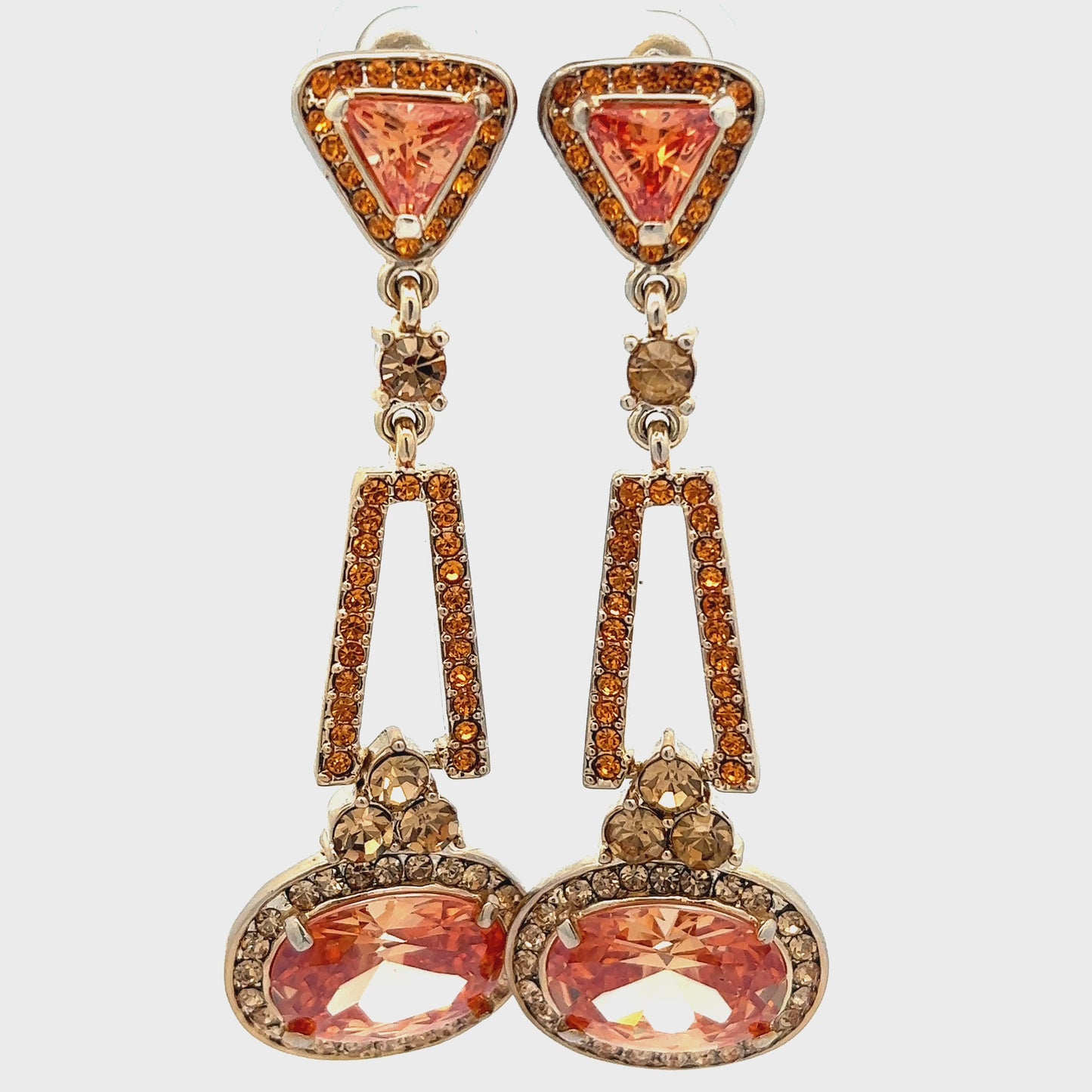 Load and play video in Gallery viewer, Champagne CZ Crystal Drop Statement Earrings
