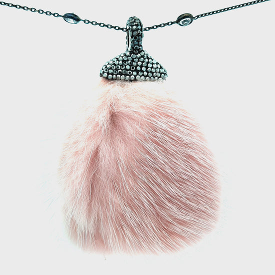 Load and play video in Gallery viewer, Light Pink Luxe Fur Crystal Pendant Sterling Silver CZ Necklace

