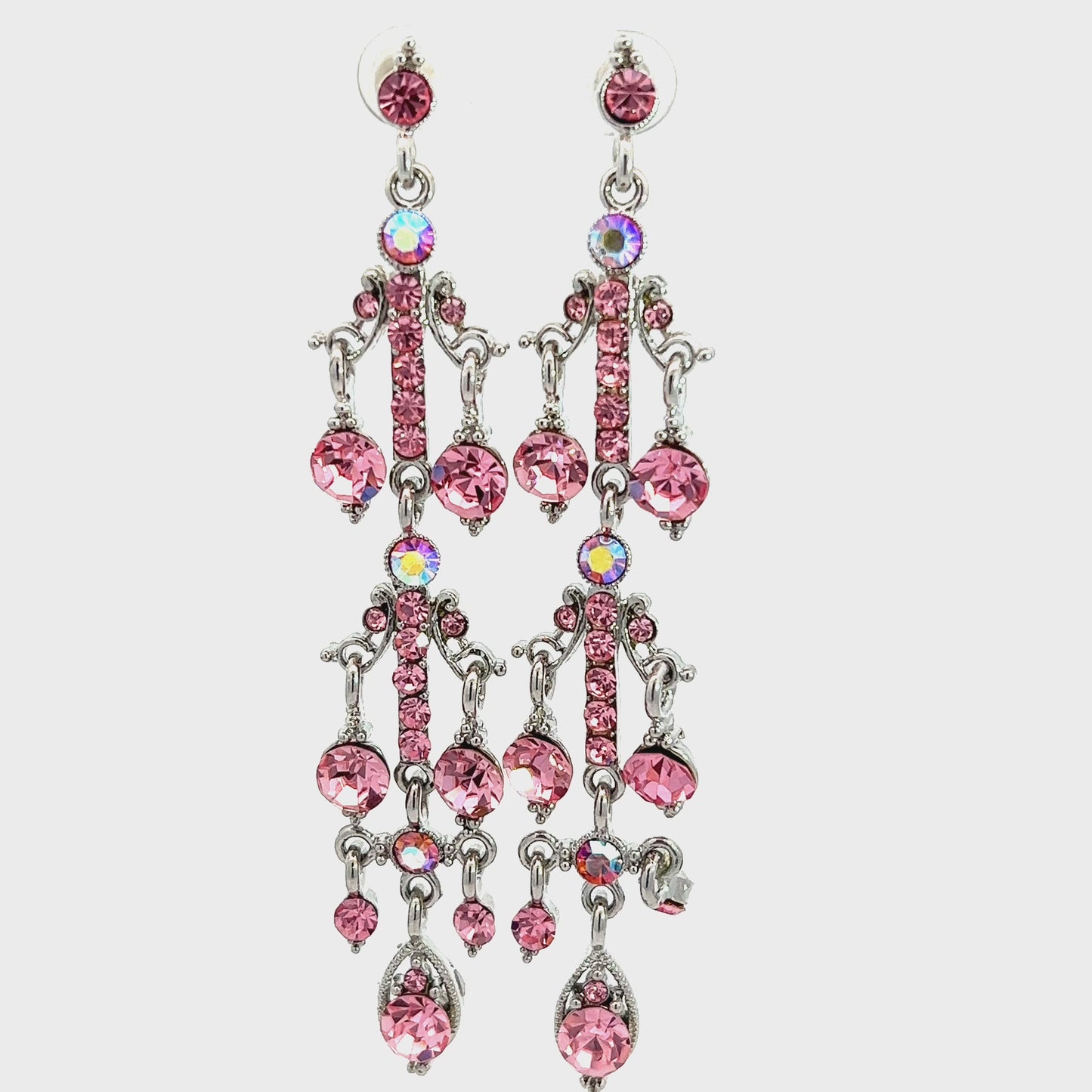 Load and play video in Gallery viewer, Pink and Iridescent Long Crystal Earrings
