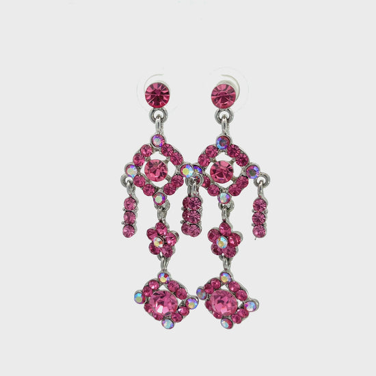 Load and play video in Gallery viewer, Pink Crystal Chandelier Flower Earring
