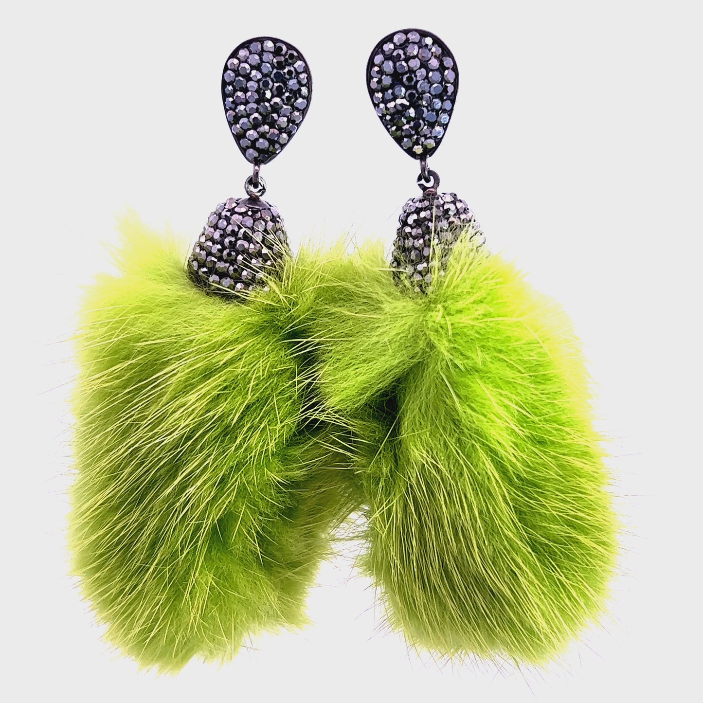 Load and play video in Gallery viewer, Lime Green Fur Drop Crystal Earring
