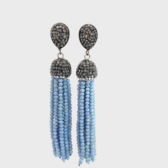 Load and play video in Gallery viewer, Blue Long Tassel Crystal Earring
