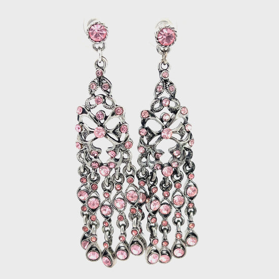 Load and play video in Gallery viewer, Pink Crystal Chain Chandelier Earring

