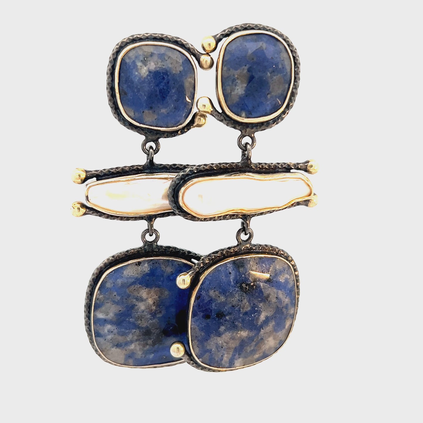 Load and play video in Gallery viewer, Blue Lapis Azuli and Pearl Long Dangle Earring
