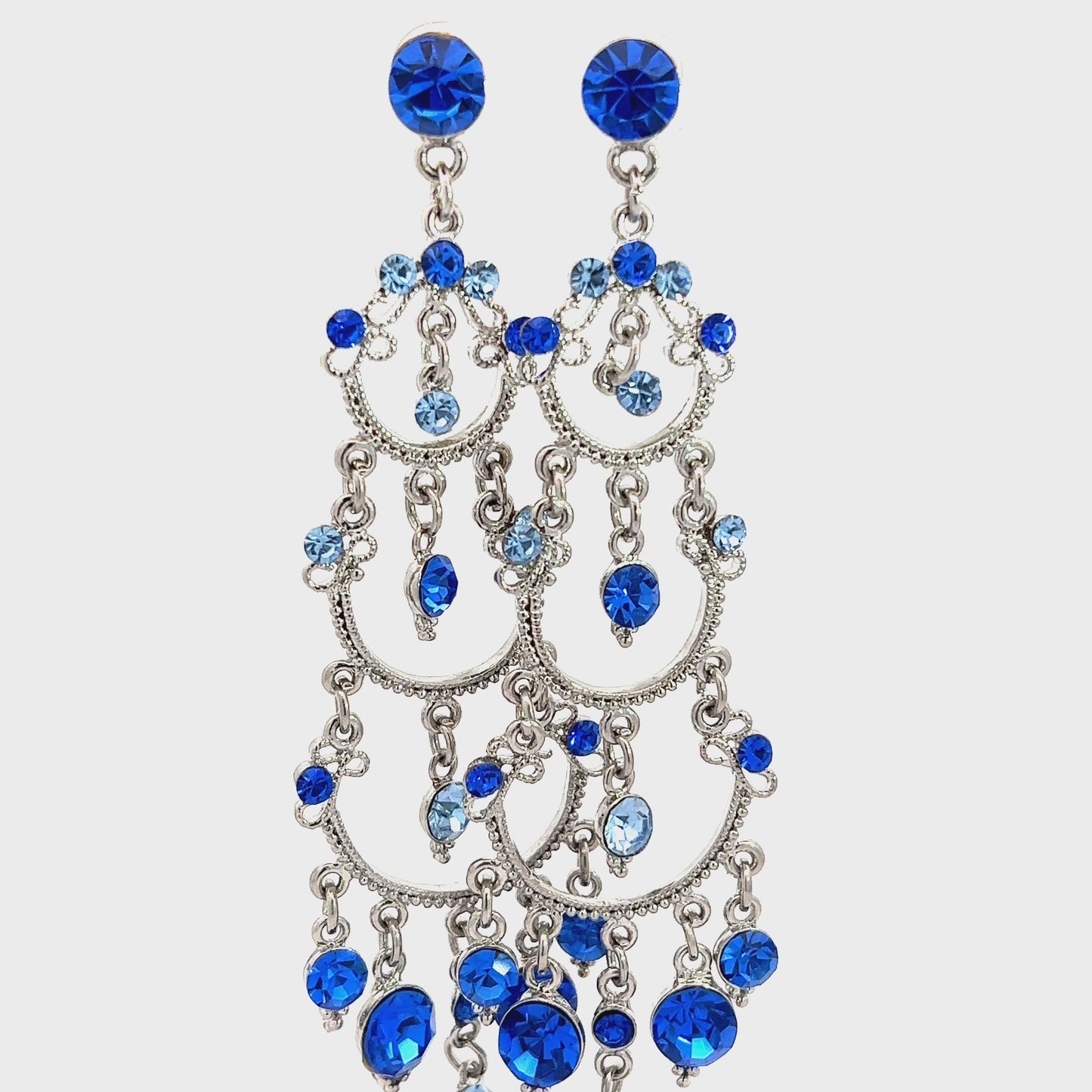 Load and play video in Gallery viewer, Blue Hues Crystal Chandelier Statement Earrings
