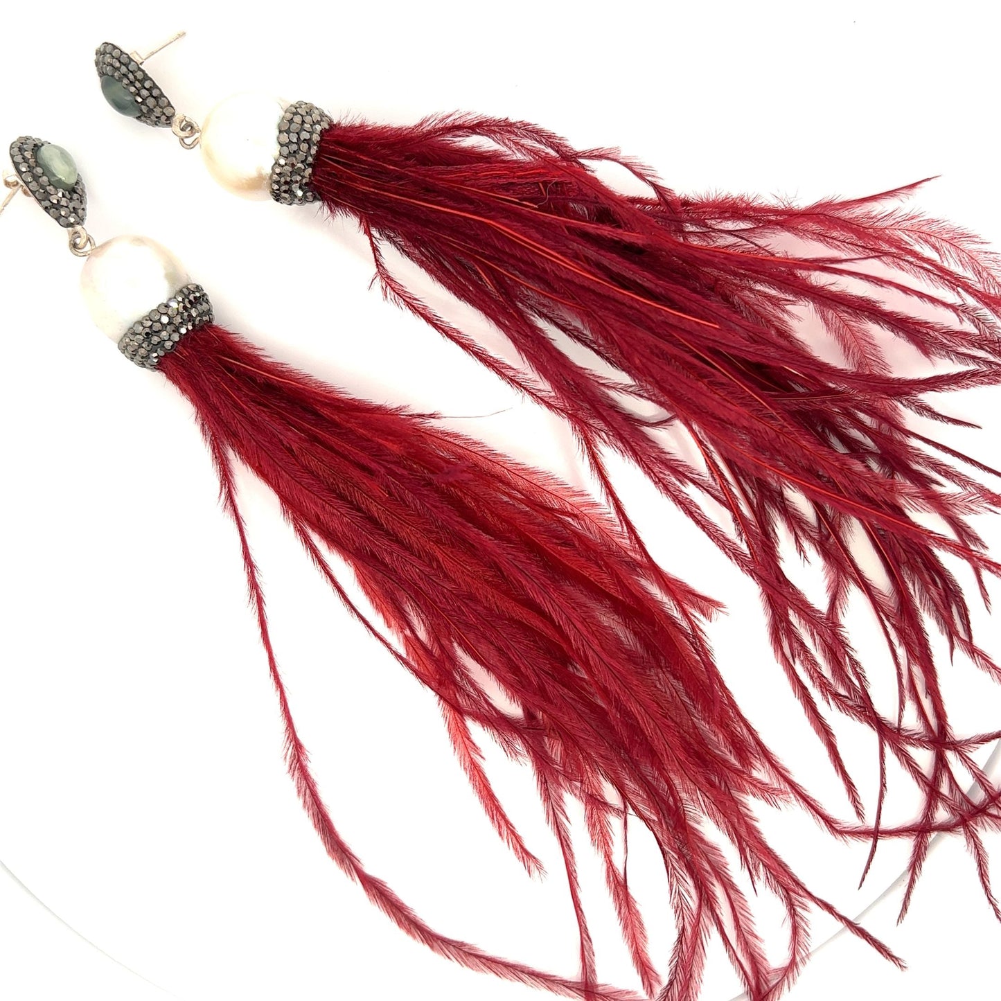 Load image into Gallery viewer, Red Feather Statement Earring with Crystals - Born To Glam
