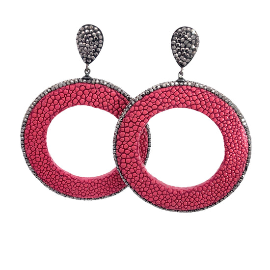 Red Shagreen Sterling Silver Hoop Earring - Born To Glam