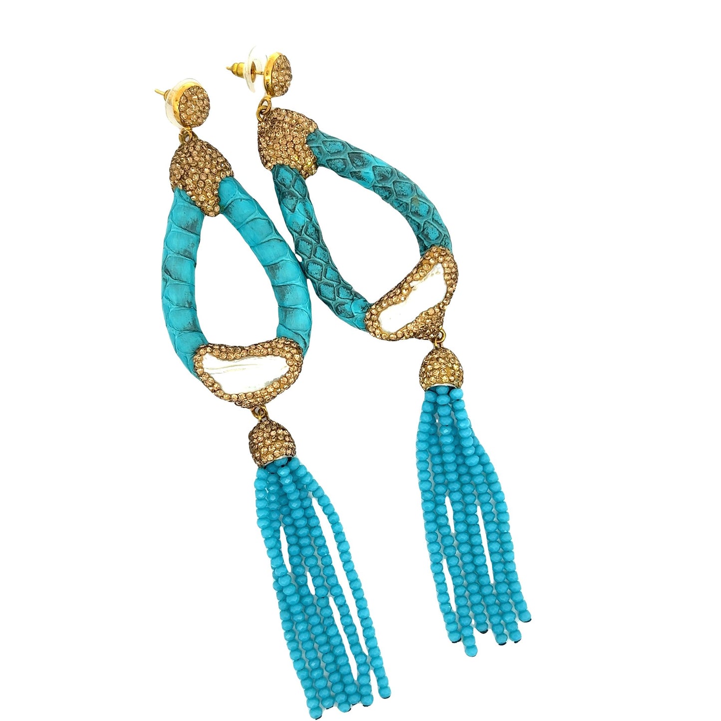 Blue Exotic Python Long Statement Earring - Born To Glam