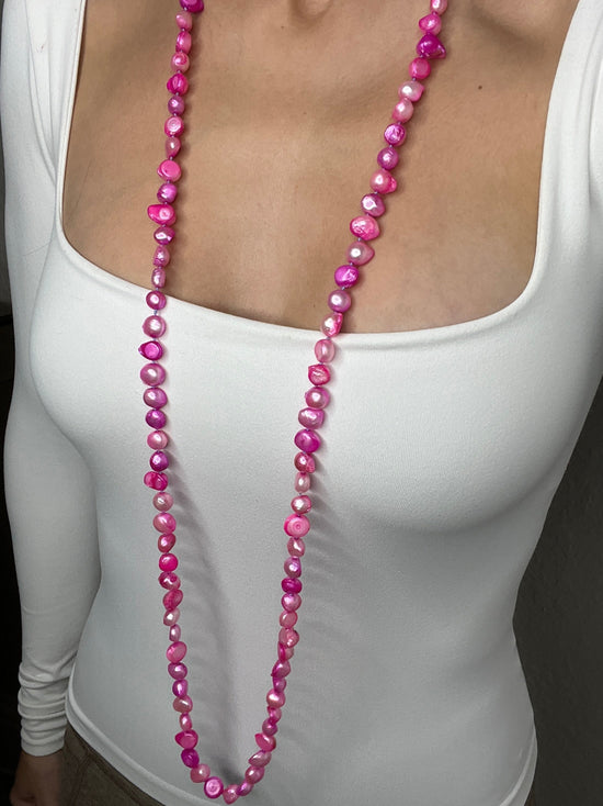 Hot Pink Long Pearl Necklace