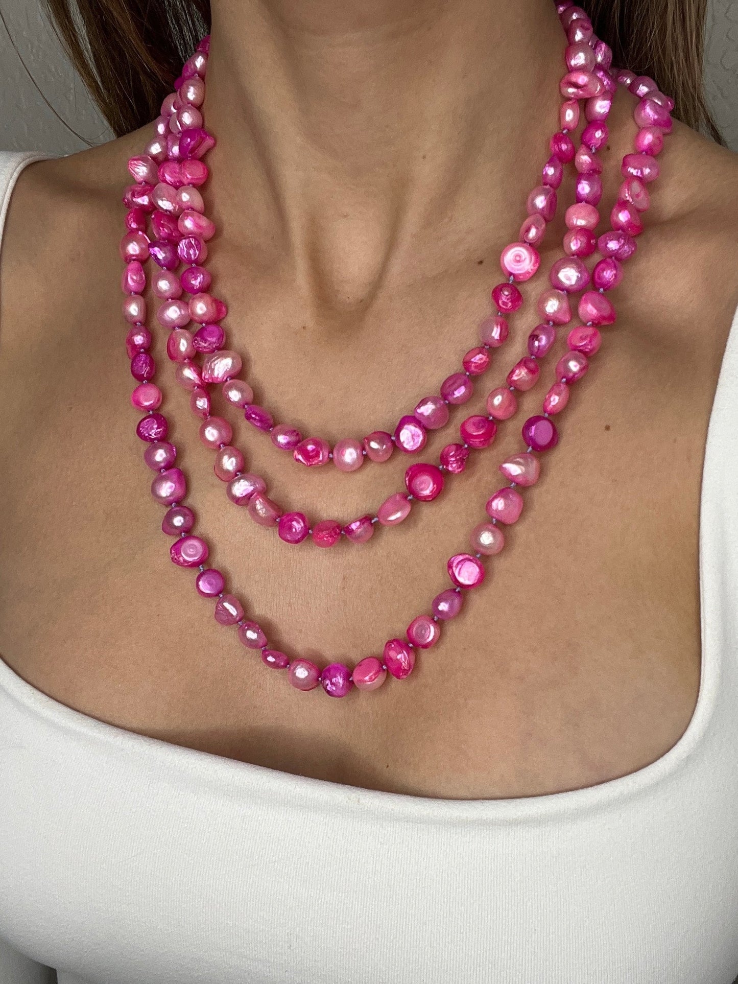 Hot Pink Long Pearl Necklace