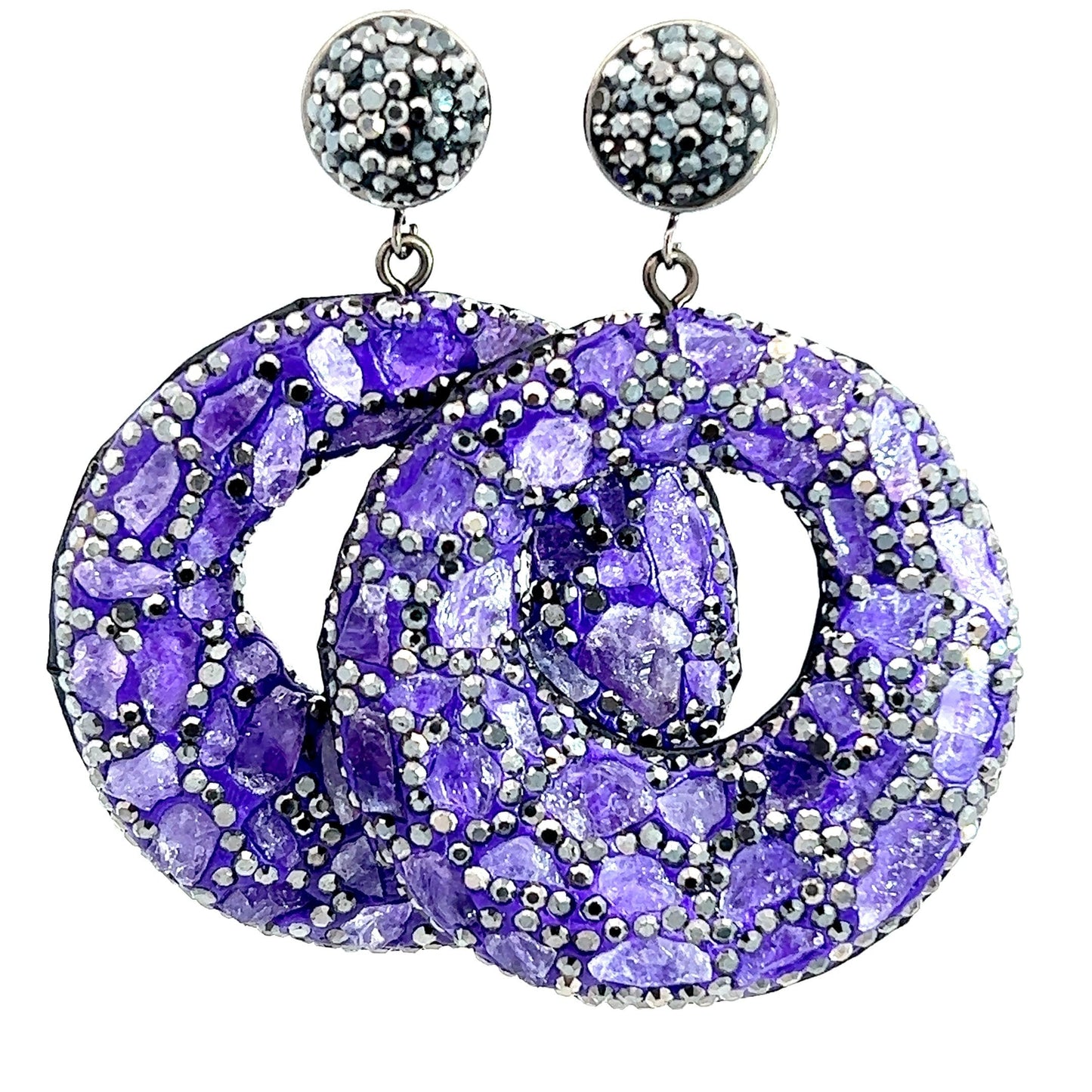 Load image into Gallery viewer, Purple Amethyst and Crystal Earring - Born To Glam
