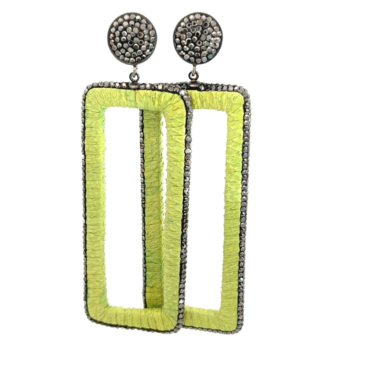 Load image into Gallery viewer, Lime Green Rectangle Leather Earring - Born To Glam

