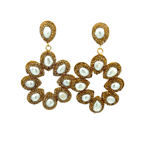 Gilded Petal Blooms Gold and Pearl Special Occassion Earring - Born To Glam
