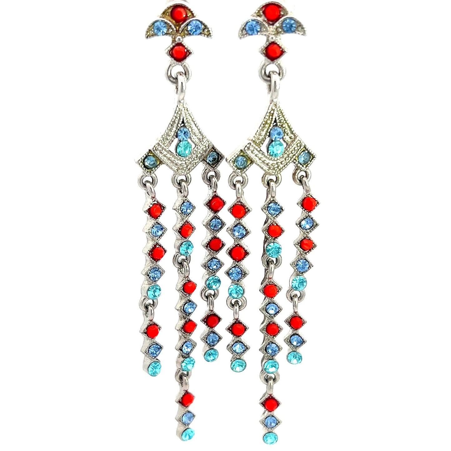 Load image into Gallery viewer, Blue &amp;amp; Red Long Dangle Earring - Born To Glam
