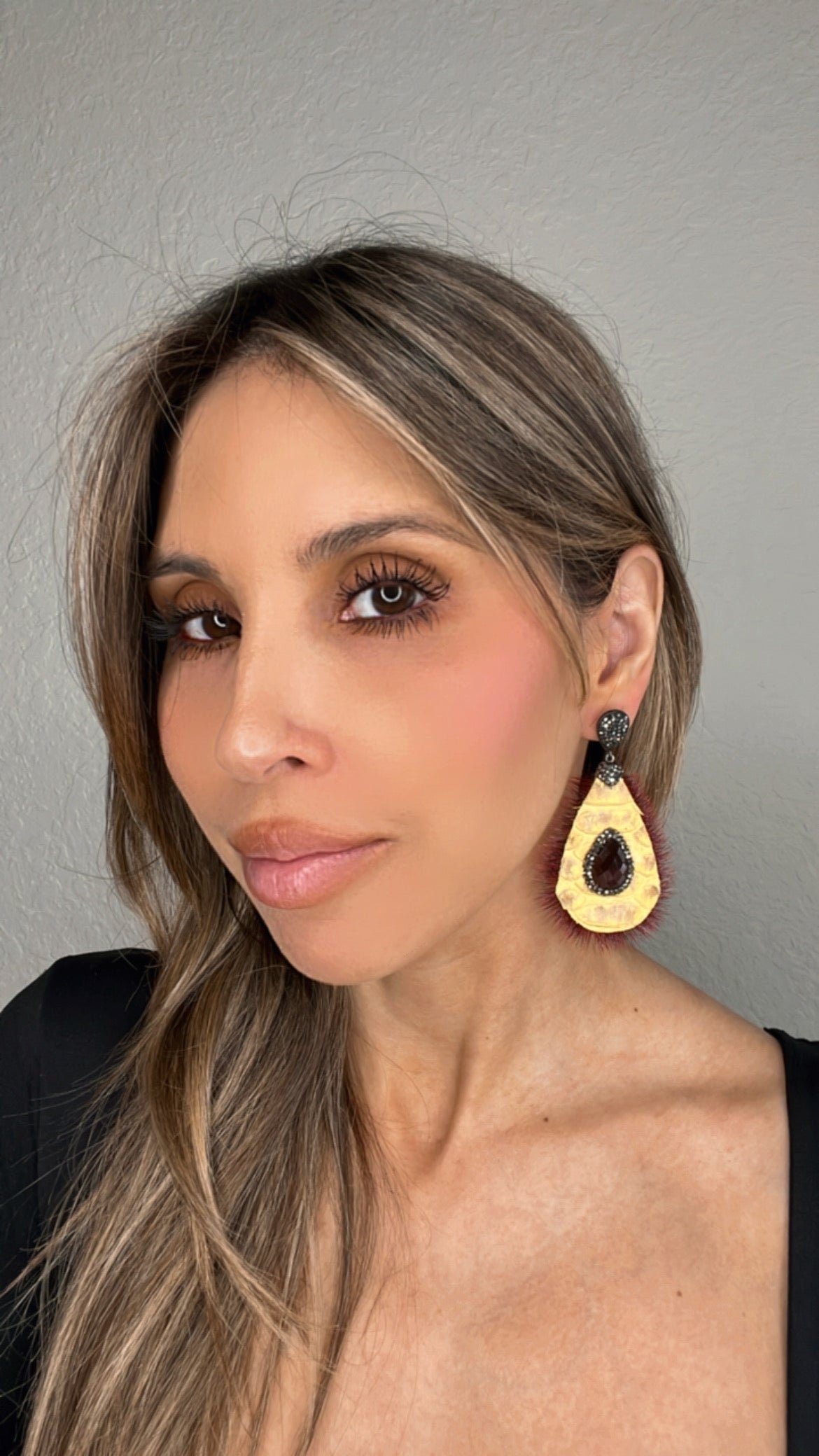 Yellow Leather Snakeskin Earring - Born To Glam