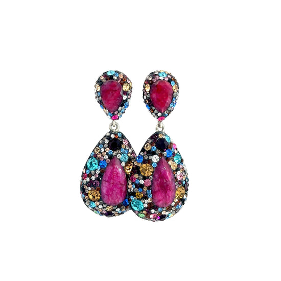 Load image into Gallery viewer, Fuschia Petite Prism Sterling Silver Gemstone Earring - Born To Glam
