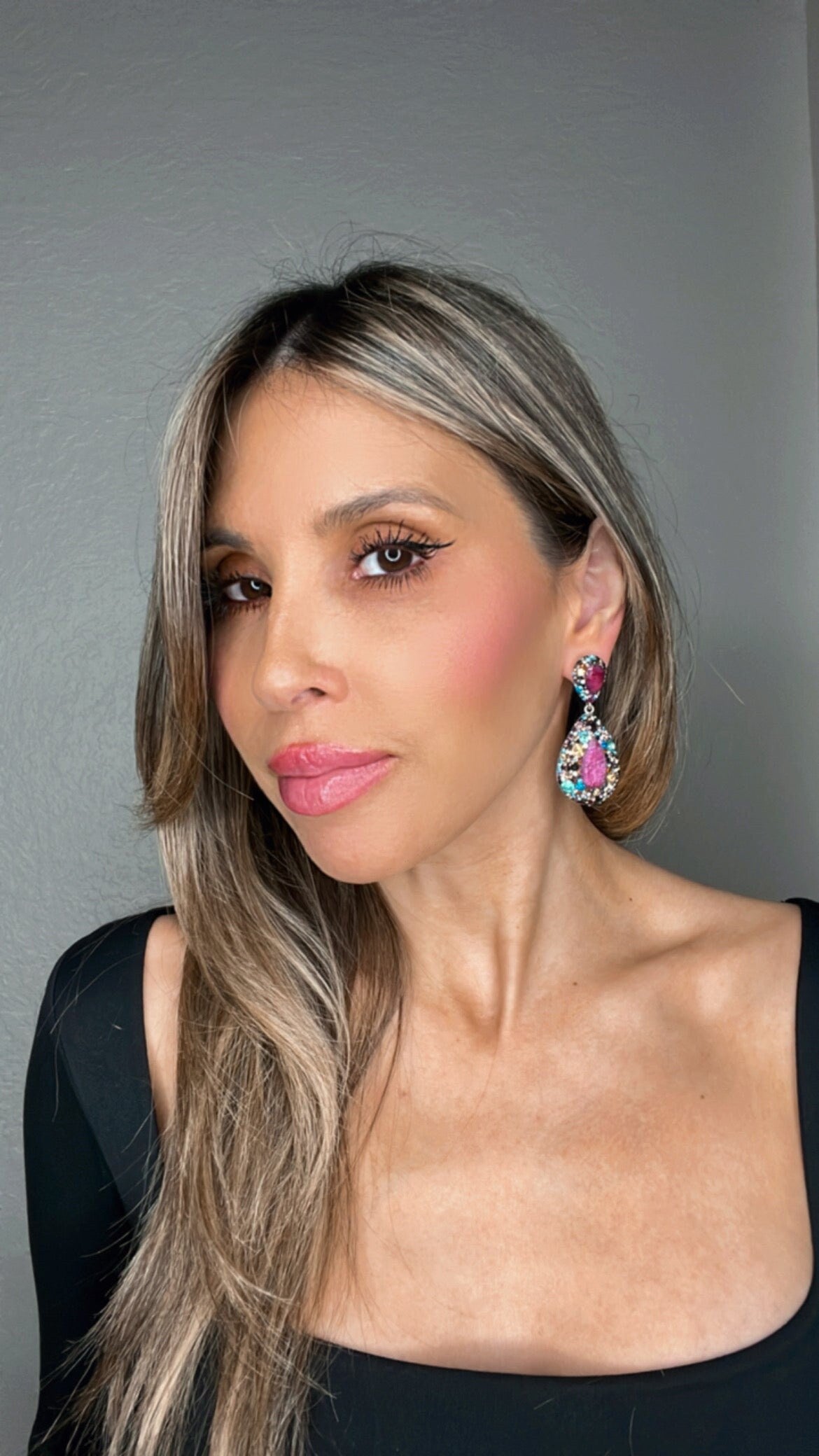 Load image into Gallery viewer, Fuschia Petite Prism Sterling Silver Gemstone Earring - Born To Glam
