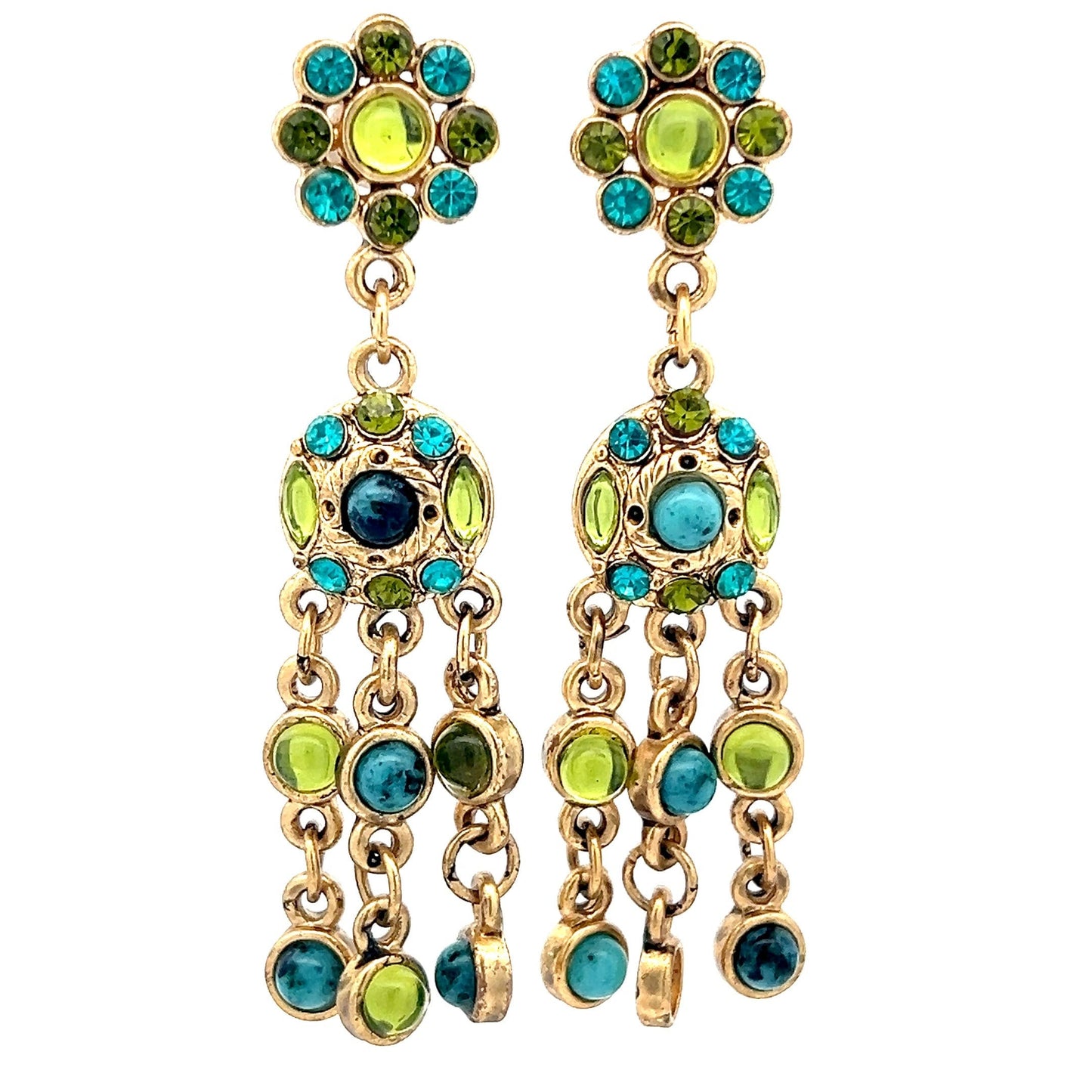 Load image into Gallery viewer, Green &amp;amp; Teal Gold Dangle Earring - Born To Glam
